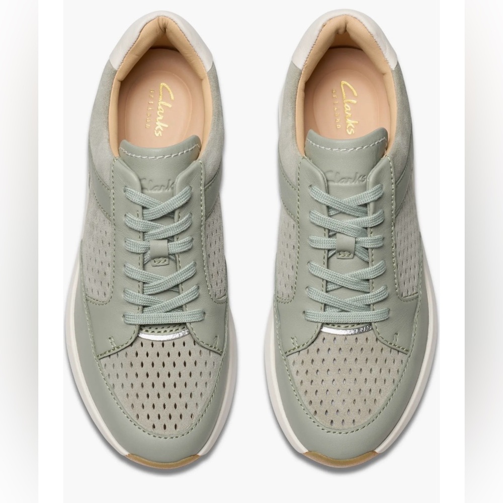 CLARKS Tivoli Comfort Walking Sneakers Light Green Leather Lace-Up New Size 10 - Picture 2 of 7